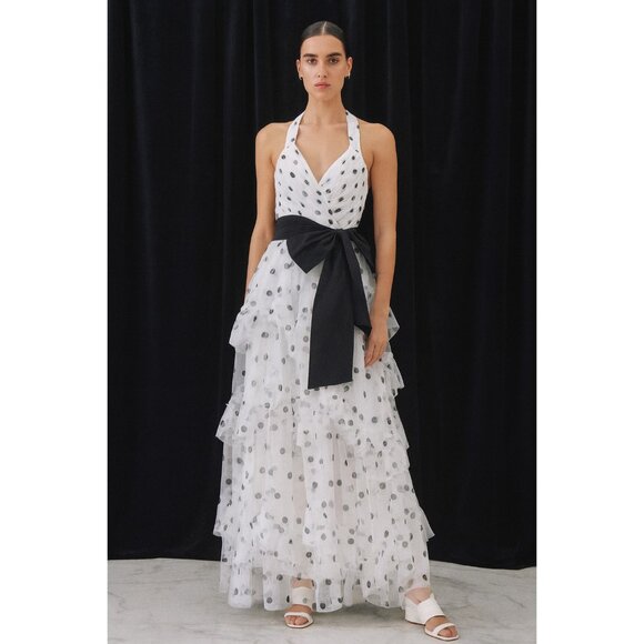 NWT BCBG MaxAzria Giulietta in Off White Polka Dot Tulle Halter Gown Dress  8 - www.rajagirimanappuram.com